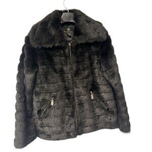 Alpine Studio Black Faux Fur Coat Zipper Closure & Pockets Medium